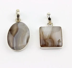 Agata Rimorchio Vero Pietre Preziose Prese IN 925 Argento Cabochon Strisce Agata - Picture 1 of 4