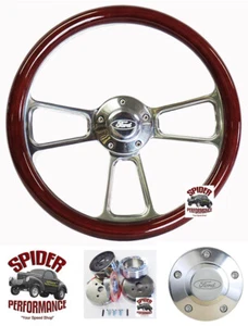 1978-1991 Ford pickup wood Bronco steering wheel FORD LOGO 14" CUSTOM BILLET - Foto 1 di 9