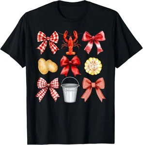 Funny Bow Cute Coquette Crawfish Boil Y2K Girl Aesthetic T-Shirt - Picture 1 of 5
