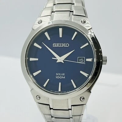 Seiko Men’s Solar Blue Dial 10ATM Stainless Steel Silver 41mm Watch SNE323 - Image 1 of 4