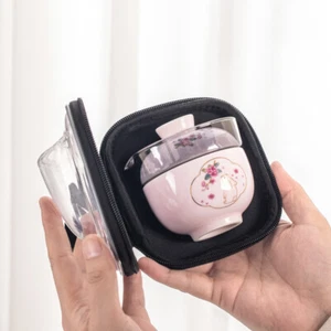 portable tea set with bag porcelain tea cup glass pot infuser holes lid rabbit - Picture 1 of 12