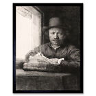 Rembrandt Self Portrait Drawing At A Window Art Print Framed 12X16