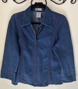 90er DENIM HAKENSCHLAUFE 3/4 ARM SHIRT OBERTEIL BOHO COTTAGECORE Large - Bild 1 von 6