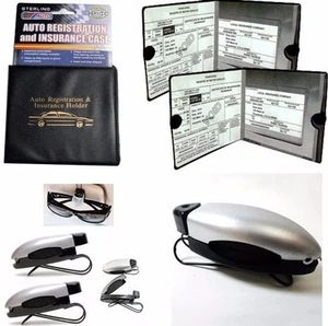 Essential Car Kit - 2 Auto Registration Document Insurance Holder 2 Visor Clips - Picture 1 of 3