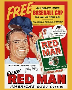 Red Man Chewing Tobacco Ad Poster Featuring Johnny Mize - Yankees, 8x10 Photo - Picture 1 of 1