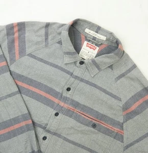 Levi's Work Shirt Mens M Striped Cotton Flannel Long Sleeve GreyRed Blue Denim - Picture 1 of 17