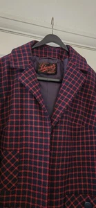 Vintage Schwartz Knightsbridge London Dress Coat Red Navy Blue Check 16 18 L - Picture 1 of 8