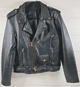 YKK 100% Leather Motorcycle Jacket With Lace Up Sides And Belt Size 42 Women's - Picture 1 of 22
