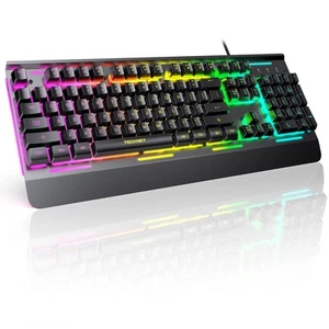 Wired Keyboard, 2.4G USB Computer Keyboards, 7-Color & 4 Modes Backlit, Whisp... - Picture 1 of 7