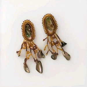 Floral Beaded Earrings Featuring Abalone Shell Beads - Statement Earrings - Picture 1 of 24