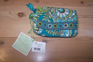 NWT Vera Bradley Small Cosmetic Makeup Bag Peacock Pattern Teal Lined -Made USA - Afbeelding 1 van 4
