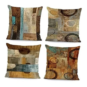 Brown Decorative Throw Pillow Covers 18x18 Set of 4 18 x 18 set of 4 Brown Art - Picture 1 of 8