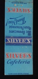 Libro fiammiferi Silver's Cafeteria NYC NY anni '40 New York - Foto 1 di 2