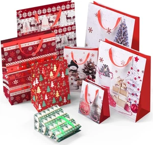 24 PCS Christmas Bags for Wrapping Holiday Gifts,Hot Stamping Foil Festival Bag  - Picture 1 of 7