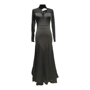 Dance & Sway Black Ballroom Dance Dress Size Large Full Skirt Sheer Long Sleeve - Picture 1 of 14