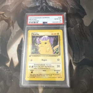 PSA Gem Mint 1st Edition Base Set Pikachu 58 Pokemon Graded PSA 10 German 1999 - Picture 1 of 2