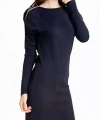 Michael Kors Womens L Dolman Sleeve Gold Zipper Shoulder Sweater Dress Navy Wool - Image 1 of 4