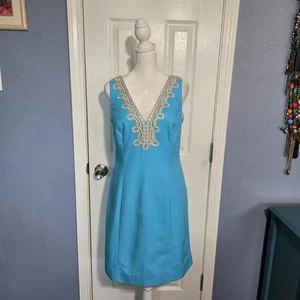 NWOT Lilly Pulitzer Women 4 Bentley Shift Dress Blue & Gold Accents Cocktail - Picture 1 of 9