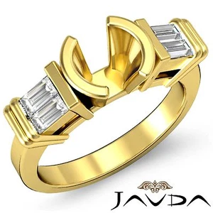 3 Stone Baguette Round Mount Diamond Engagement Bezel Ring 18k Yellow Gold 0.4Ct - Picture 1 of 7