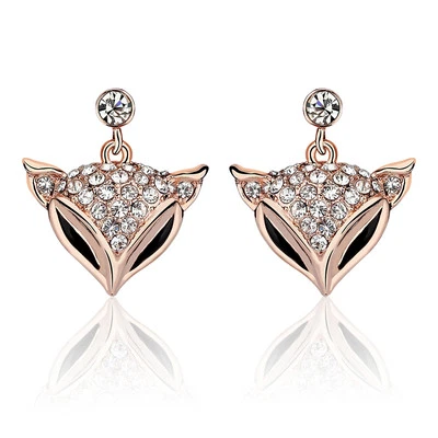 18K Rose Gold Plated Made With Swarovski Crystal Charming Fox Stud Earrings Foto 1 de 4