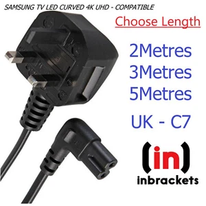 FIGURA 8 C7 PARA TV Samsung Mains Cable de Alimentación Plomo SKY Q SONY UK ÁNGULO RECTO - Imagen 1 de 4