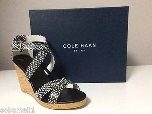 Cole Haan Jillian Black/White Dot Print Leather Wedge Sandals Size 9.5 - Picture 1 of 10