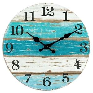 10 Inch Beach Themed Home Blue Wall Clocks Battery Operated Silent Non-Ticking - Picture 1 of 7