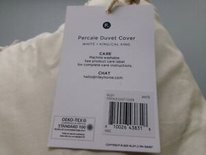 New Riley Duvet Cover White Cotton Percale King/Cal King *** Solid White