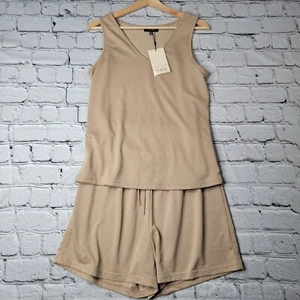NYDJ French Terry Tank & Shorts Lounge Set Taupe Tan NWT Size S/M - Picture 1 of 14