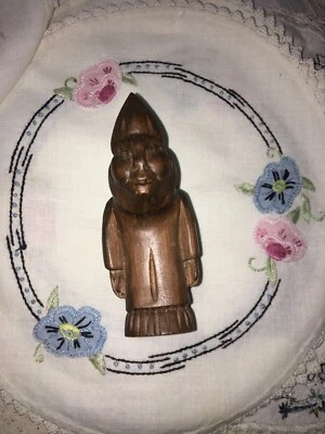 Центральноазиатская винтажная резная деревянная фигурка человека и/или птицы ручной работы! Тибет длиной 4 дюйма - Изображение 1 из 4