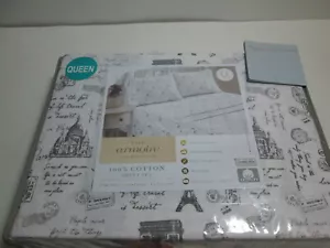 The Armoire Collection Queen Blatt Set PARIS Postkarte Skript Eiffelturm grau - Bild 1 von 10