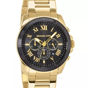 Michael Kors Alek Mens Chronograph Watch, Black Dial, Gold Stainless Steel Band - Picture 1 of 8