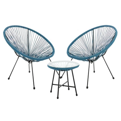 SVITA BALI Balkon Möbel Set Lounge Garnitur Relax Egg-Chair Flechtdesign Blau - Bild 1 von 4