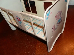 Toy Doll Bed, w/Kitten Motifs 1950s Measures 9 x 4.5 x 6 in. Metal - Picture 1 of 3