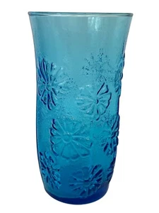 Vintage geprägte strukturierte blaue Blumen gerippt Glas Vase Esszimmer oder Küche Dekor - Bild 1 von 9