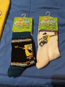 (2) Pair SpongeBob SquarePants Children's Crew Socks Size 6-8.5 - Picture 1 of 2