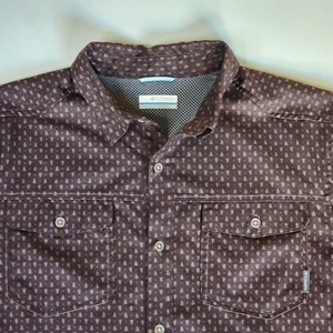 Columbia Omni-Wick Button Up Shirt Mens M Tree Print Vented Outdoors Fishing - Picture 1 of 11