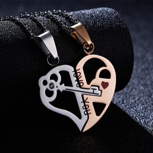 Couple Necklace Girlfriend Jewelry Heart Pendant Necklaces Lovers - Picture 1 of 12