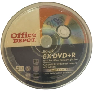 Office Depot 50 PK 8X DVD+R Video Datos Fotos 4,7 GB 120 Minutos Blanco Totalmente Nuevo - Imagen 1 de 6