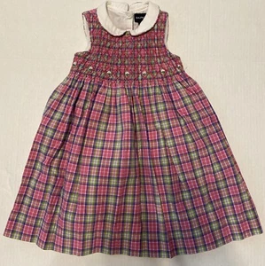 Ralph Lauren Pink Plaid Smocked Dress 18 Mos  Machine Wash Cotton Fully Lined - Picture 1 of 7