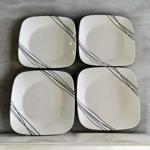 Corelle Simple Sketch Square Plate White Black Lines 9" Set of 4 - Picture 1 of 19