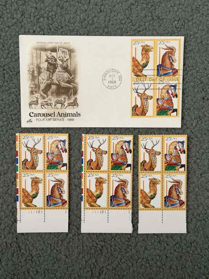 Carousel Animals - Scott 2390-2393 - First Day Issue FDC plus 12 stamps! - Image 1 of 1