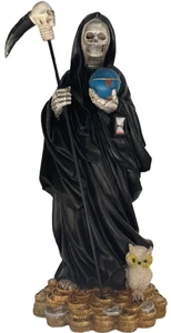 Santa Muerte Parca Calavera 12" con Moneda Escoba Bata Negra Santa Muerte - Imagen 1 de 3