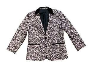 Mr Turk Blazer Jacket Mens 42 Purple Gold Geometric Velvet Collar Button Party - Picture 1 of 19