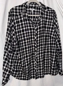 Camisa Croft & Barrow XXL negra blanca a cuadros con botones 100 % algodón franela - Imagen 1 de 5
