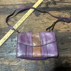 Hobo International Leder Handtasche Handtasche lila Schulter braun Streifen Kiesel - Bild 1 von 12