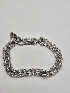 Vintage Monet Silver Tone Link Charm Bracelet Starter 7" - Picture 1 of 12