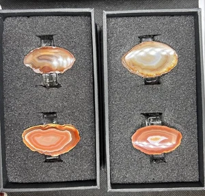 Rare RABLABS NY Aleotto Pure Brazilian Agate Napkin Rings Set Of 4 Burnt Orange - Picture 1 of 11