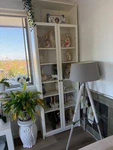 BESPOKE IKEA BILLY OXBERG BOOKCASE/ DISPLAY CABINET FULL GLASS DOORS & TOP SHELF - Picture 1 of 12