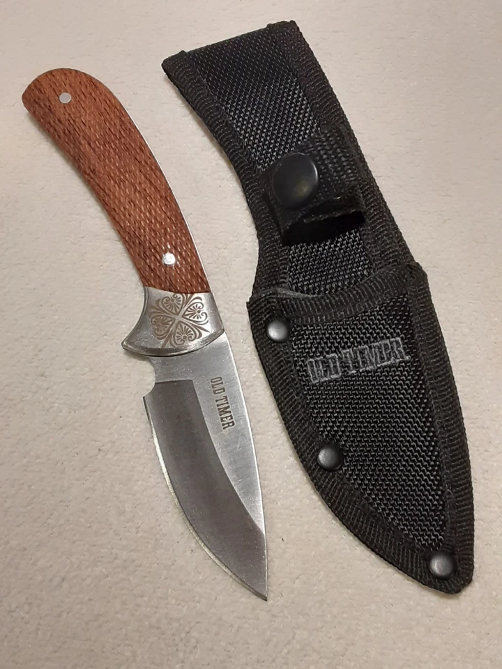 CUCHILLO DE CAZA DESOLLADOR HOJA FIJA ANTIGUO TEMPORIZADOR CUCHILLO DESOLLADOR CON FUNDA Foto 1 de 4